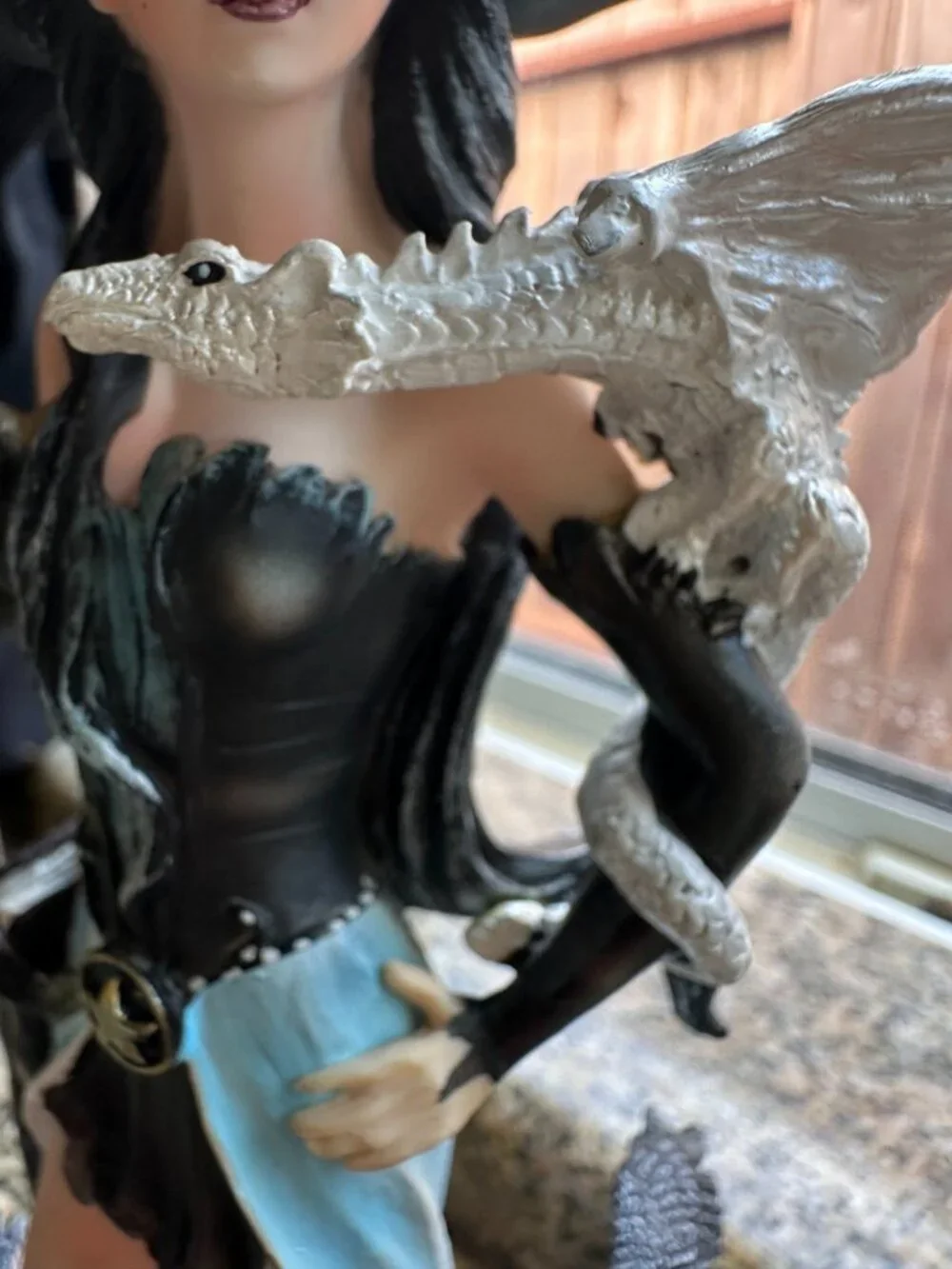 Gothic Fantasy Sorceress Statue Witch Resin Figurine with White Dragon & Ravens